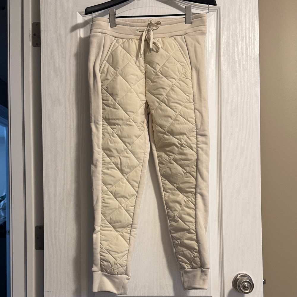 Cream Quilted Jogger Pants